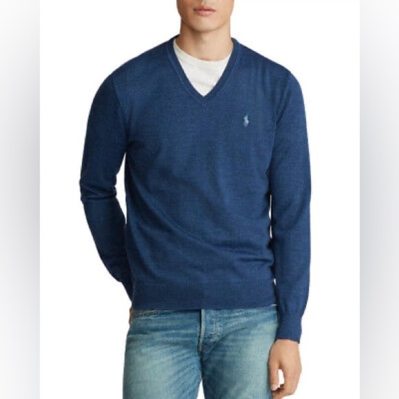 Polo Ralph Lauren Navy Blue Merino V-Neck Sweatshirt XLT - Picture 1 of 7